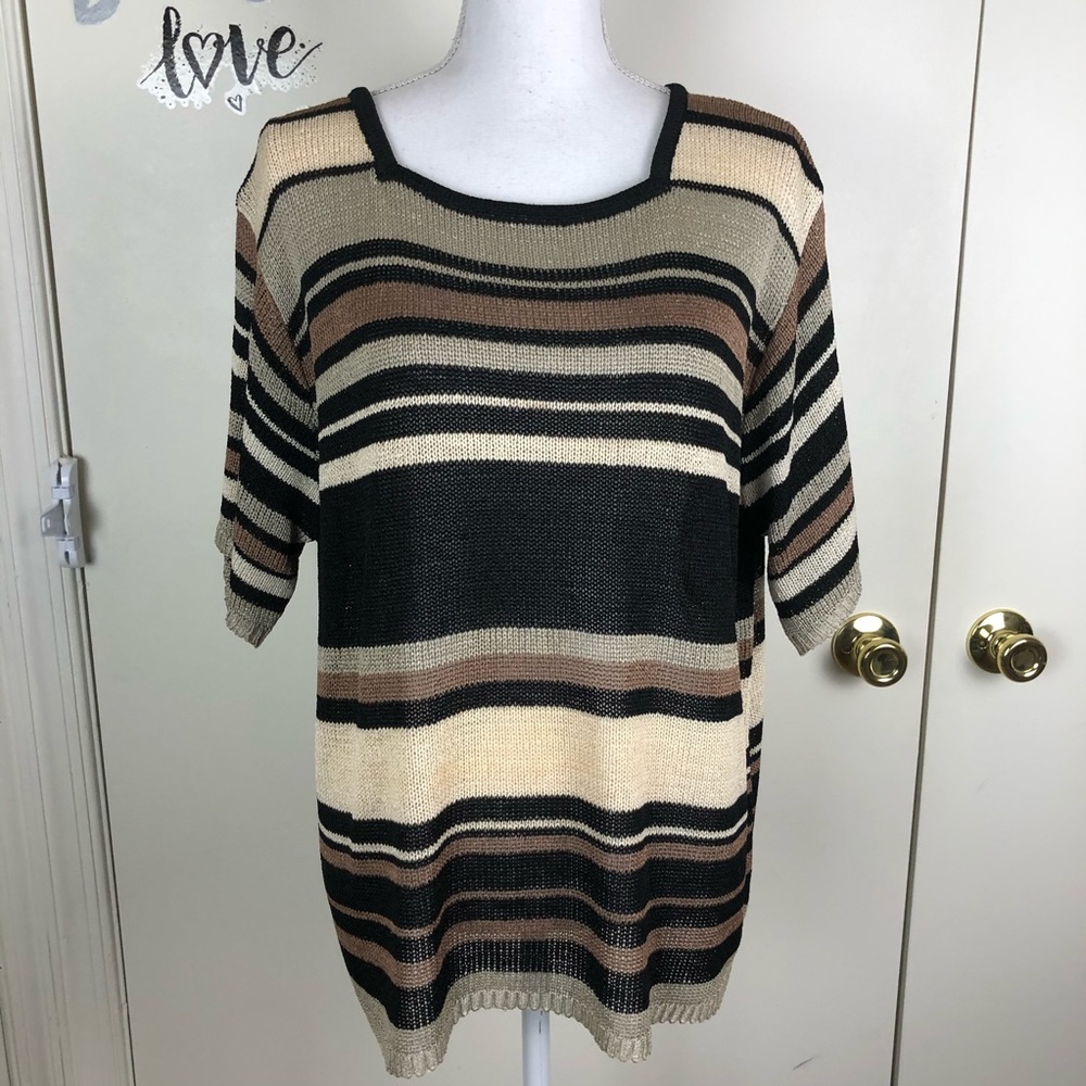 BICE 2X STRIPED HALF SLEEVE TOP SQUARED NECKLINE